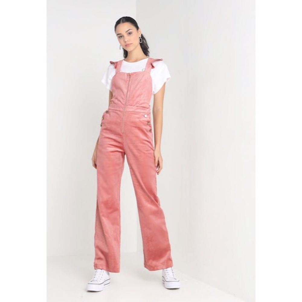 Pink Corduroy Ruffle Dungarees